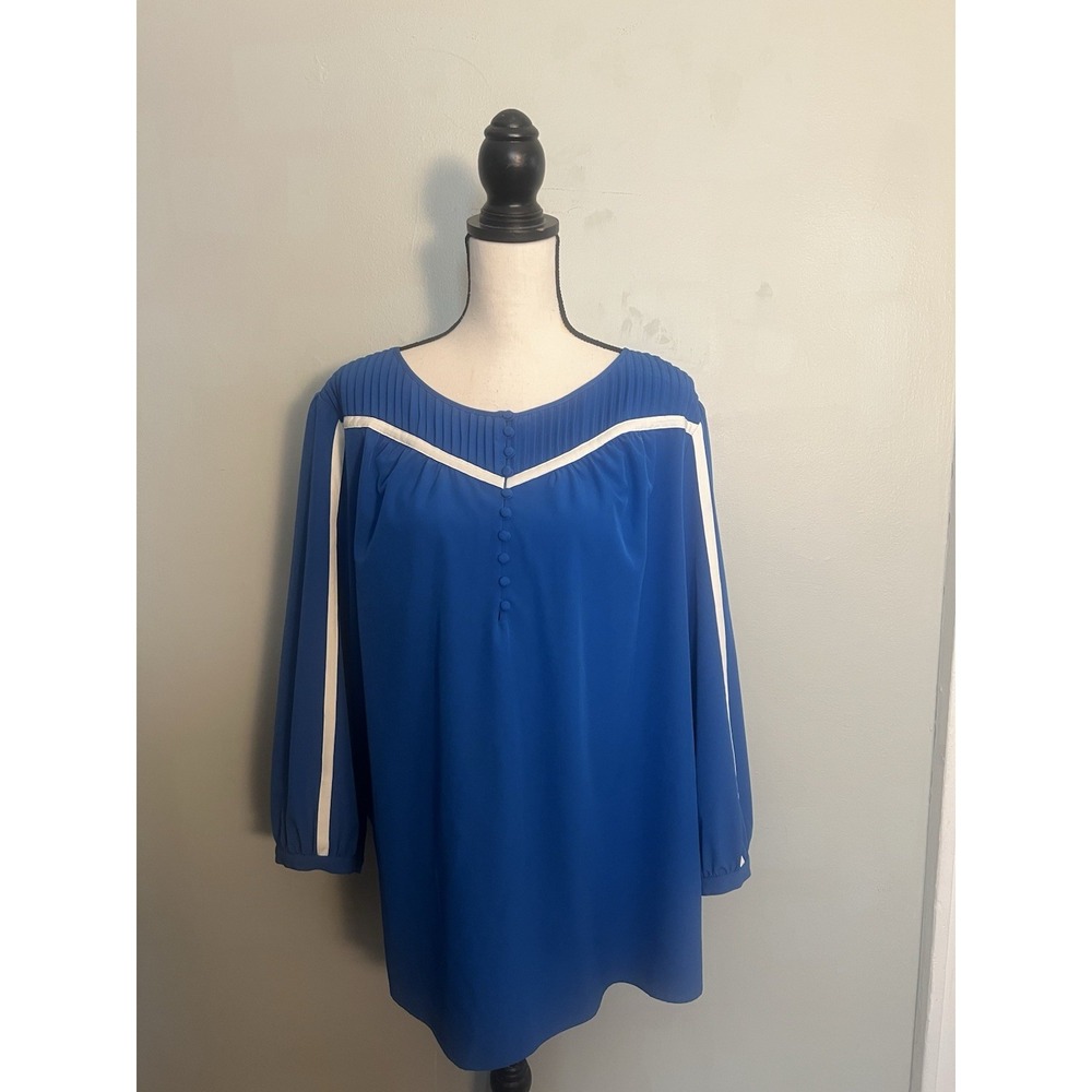 Tocca for Gwynnie Bee 1X Cobalt Blue Blouse Plus Size Colorblock Balloon Sleeves